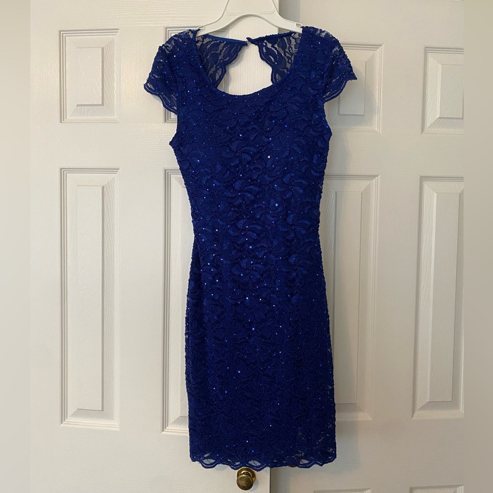 Macy’s Royal Blue Sequined Lace Mini Dress